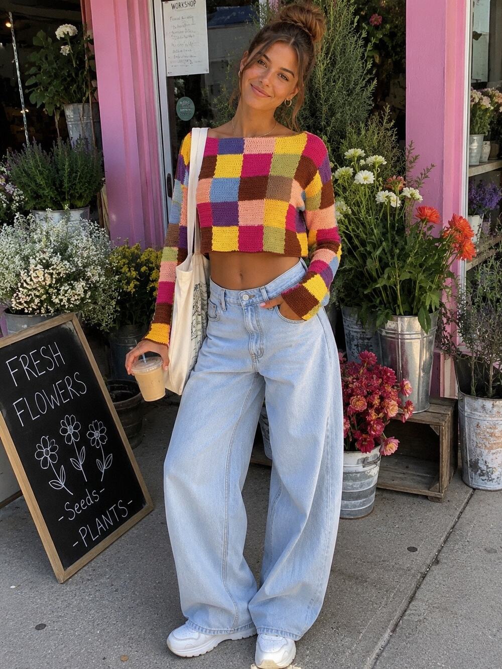 Colorblock Crochet Cropped Sweater | Indie Boho Moda International Medium Square